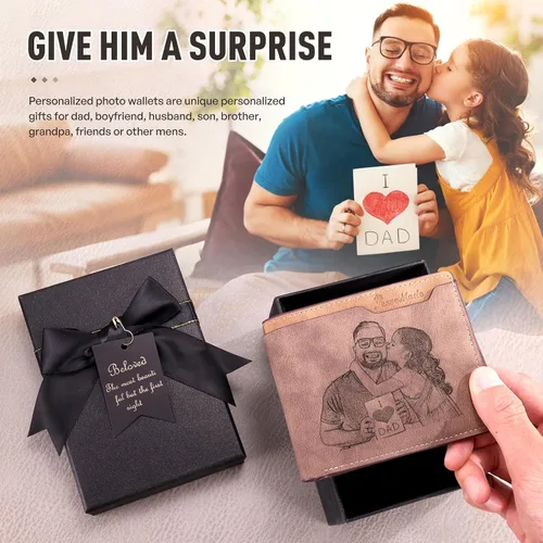 Miniatura 3 de Lovejewelry Carteras personalizadas con fotos para hombres, cartera de piel grabada para padre, novio (estilo 1)