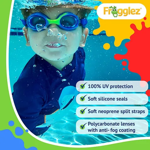 Miniatura 6 de Frogglez Gafas de natación antivaho para niños menores de 10 años (de 3 a 10 años) recomendadas por instructores de natación; correa premium sin