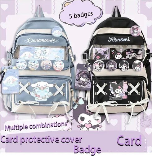 Miniatura 7 de Roffatide Anime Kuromi - Mochila Kawaii con 21 piezas de accesorios de dibujos animados estética de viaje nuevo semestre bolsa de regalo con bonitos