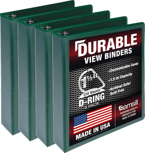 Miniatura 61 de Samsill Carpeta duradera de 1.5 pulgadas, fabricada en los Estados Unidos, carpeta de anillos en D, carpeta transparente personalizable, color rojo