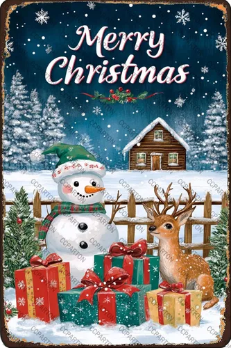 Miniatura 12 de CCPARTON Carteles de Feliz Navidad Graciosos Cartel de Hoja de Estaño para Decoración del Hogar Interior Jardín Patio Exterior Porche 8x12 Pulgadas