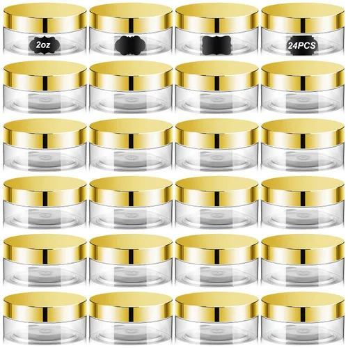 Miniatura 36 de Dandat 24 piezas 8 oz botes de plástico con tapa y etiqueta. Recipientes de muestra de cosméticos redondos ámbar PET recargables y vacíos para Ámbar