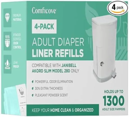 COMFICOVE - Paquete de 4 recambios de forro de pañales para adultos, compatibles con el modelo Janibell Akord 280 Slim, sistema de pañales para
