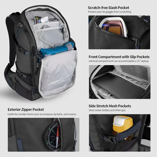 Miniatura 3 de Unigear Mochila de hidratación de esquí, bolsa de viaje de snowboard de 30 l, mochila resistente al agua de poliéster 900D para esquí, senderismo