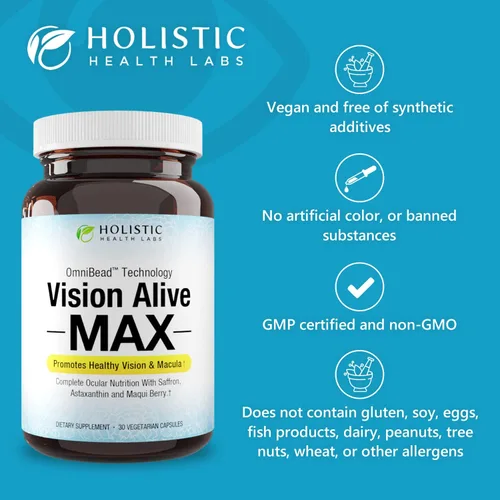 Miniatura 6 de Holistic Health Labs Visión Alive Max con 8 Ingredientes Naturales Lutemax® 2020, Mirtos, Arándanos, c3g de Grosella Negra, Baya Maqui, Azafrán