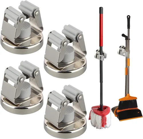 Miniatura 10 de MUTUACTOR Soportes magnéticos para escobas, 2 piezas de clips magnéticos resistentes antiroturas para montaje en pared, sin perforación, ganchos