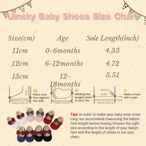 Miniatura 6 de Uineky Zapatos de vestir para bebés y niñas recién nacidas, zapatos planos estilo Mary Jane, antideslizantes, ligeros, suela suave, zapatos de boda