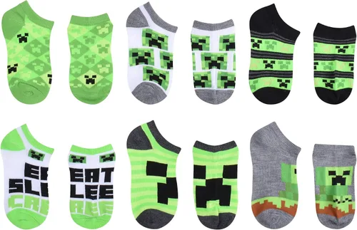 Miniatura 2 de Minecraft Calcetines de corte bajo para niños, paquete de 6 pares