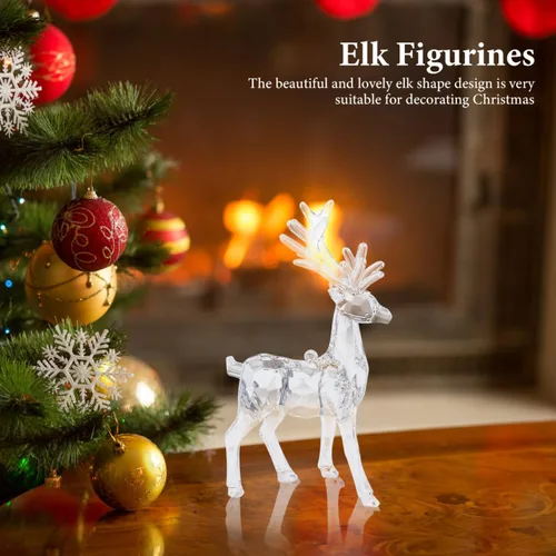 Miniatura 3 de ARTIBETTER 2 piezas de decoración de cristal de alce de Navidad, adornos de mesa transparentes, figuras de reno, adornos de reno, decoración de alce
