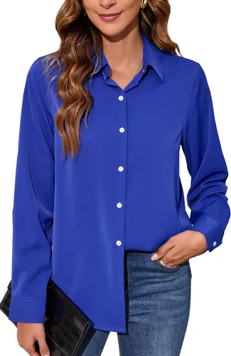 Miniatura 20 de Blusas de negocios para mujer, de manga larga, sin arrugas, con botones, ajuste clásico, cuello para el trabajo y la oficina