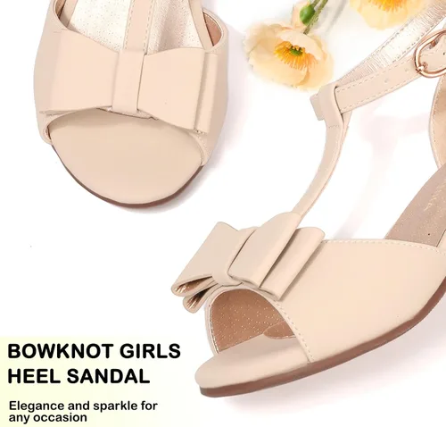 Miniatura 2 de PANDANINJIA Lilly Zapatos de vestir para niñas con tacón y correa en T, puntera abierta, lazo para niños pequeños y grandes, zapatos para niñas