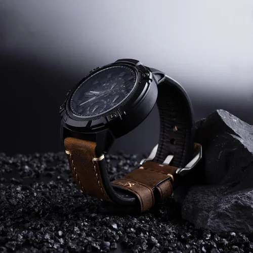 Miniatura 3 de Correa de reloj de pulsera de cuero genuino marrón oscuro de 0.945 in para hombres con hebilla de acero inoxidable