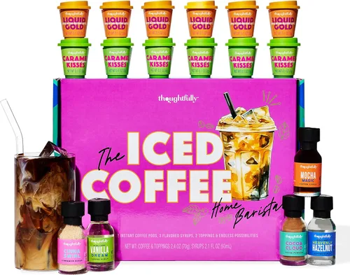 Miniatura 9 de Thoughtfully, Juego de regalo de barra de café helado, incluye café instantáneo, jarabes saborizados, cacao en polvo y azúcar de canela, estación