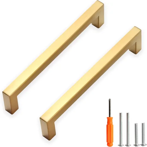 Miniatura 15 de Tiradores para gabinete dorados, manijas cuadradas para cajones, paquete de 2, manijas de acero inoxidable para cocina de 13-4/5 pulgadas, herrajes