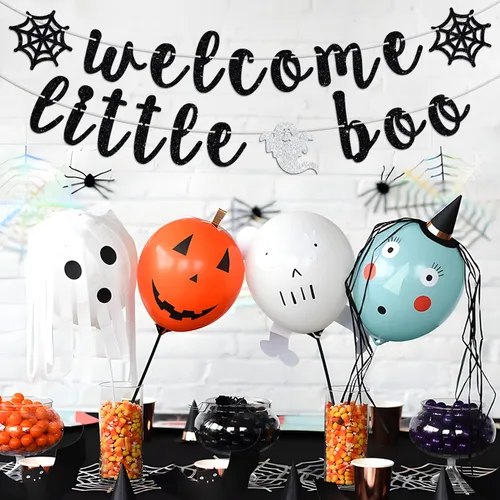 Miniatura 3 de Cartel de bienvenida Little Boo, Oh Baby, tema de Halloween, espeluznante baby shower, revelación de género, suministros de decoración de fiesta AF