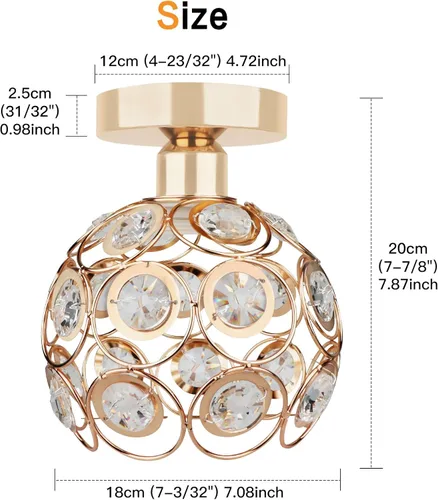 Miniatura 5 de Lámpara de techo de mini araña dorada, lámpara de techo de cristal, luces de pasillo de montaje semiempotrado, pequeñas cubiertas de lámpara