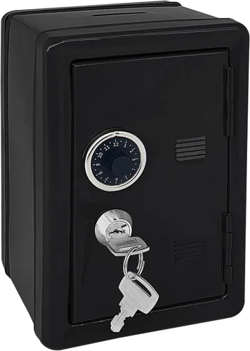 Alcancía segura para niños, caja fuerte de metal con llave, caja de ahorro de dinero para niños y niñas, los mejores bancos de regalo (negro, talla