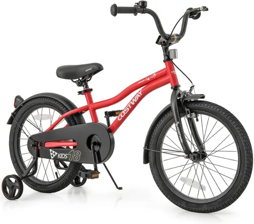 COSTWAY Bicicleta para niños de 12/14/16/18 pulgadas, bicicleta para niños pequeños con ruedas de entrenamiento, asiento y manubrio ajustables, Rojo