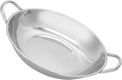 Kichvoe Sartén de acero inoxidable Wok de fondo plano para freír hogar con asas antiadherente para servir alimentos de mariscos 7.9 in olla de