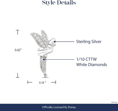 Miniatura 5 de Jewelili Encantado Disney Fine Jewelry Pendientes de plata esterlina 110 CTTW Diamond Tinker Bell, Metal, Diamante