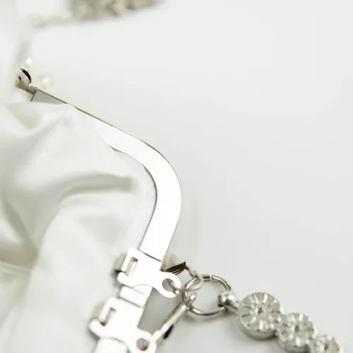 Miniatura 6 de Ofuleo Bolsos de mano de perlas de lujo, bandolera de cristal para mujer, para boda, noche, fiesta casual, Blanco