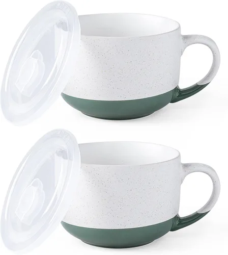 Miniatura 9 de AmorArc Tazas de sopa de cerámica con tapa, tazas grandes de sopa de 710 ml con asa para café, cereal, ensalada, fideos, té, tazas de sopa con tapa