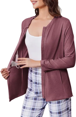 Miniatura 13 de Deyeek Camisas de mastectomía con bolsillos de drenaje, para después de la cirugía de hombro, tops para mujer de quimioterapia de manga larga