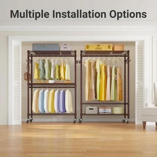 Miniatura 2 de VIPEK R2 Plus - Perchero con ruedas para colgar ropa, resistente, 3 niveles, ajustable, de alambre de metal, con ganchos laterales, organizadores