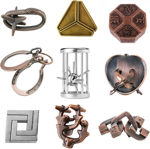 Miniatura 11 de FantasyDay 4 piezas de rompecabezas de acertijos, rompecabezas de metal, juego de prueba de coeficiente intelectual de desbloqueo entrelazado
