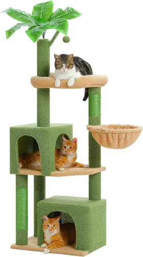 Miniatura 12 de Árbol para gatos de 45 pulgadas para gatos de interior, torre compacta para gatos con 2 condominios, cama hamaca y 5 juguetes de bola colgantes