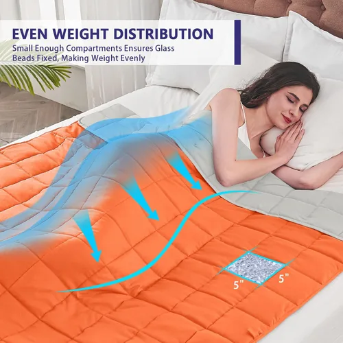 Miniatura 3 de Yescool - Manta con peso para adultos (20 libras, 60 x 80 pulgadas, naranja), manta de enfriamiento pesada para dormir, 190-210 libras, manta