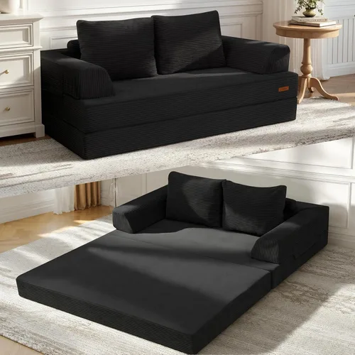 Miniatura 32 de COMAX Sofá cama futón, sofá cama convertible 4 en 1, sofás deshuesados para sala de estar, sofá biplaza plegable pequeño plegable que ahorra Gris