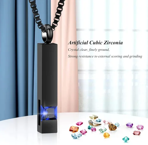 Miniatura 4 de XSMZB Joyería de urna de cremación de cristal, cubo de cenizas conmemorativas, collar colgante de recuerdo, serie de piedra natal negra