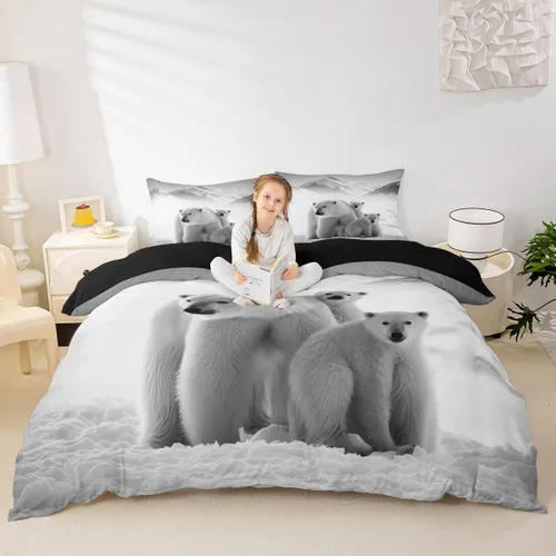 Erosebridal Juego de ropa de cama de oso polar, funda de edredón de paisaje ártico, tamaño individual, funda de edredón con patrón de iceberg