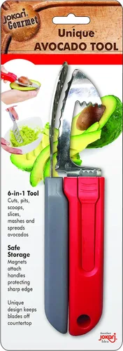 Jokari Gourmet - Herramienta de aguacate, cuchillo abridor 6 en 1, cortador, deshuesador, cuchara, rebanadora, trituradora y esparcidora, el mejor