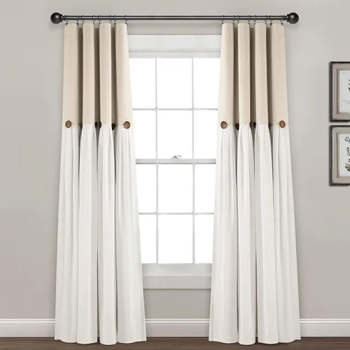 Miniatura 12 de Lush Decor - Cortinas de lino con botones de estilo granja, panel individual, diseño plisado de dos tonos de 40 pulgadas de ancho x 108 pulgadas
