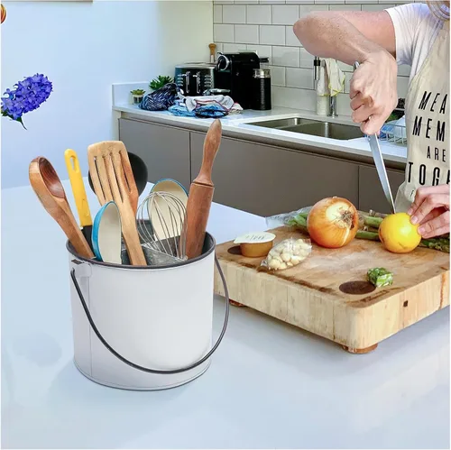Miniatura 10 de Bedding Craft Organizador de utensilios galvanizado – Soporte de metal para cocina, picnic y fiestas, organizador rústico para negro, cubiertos