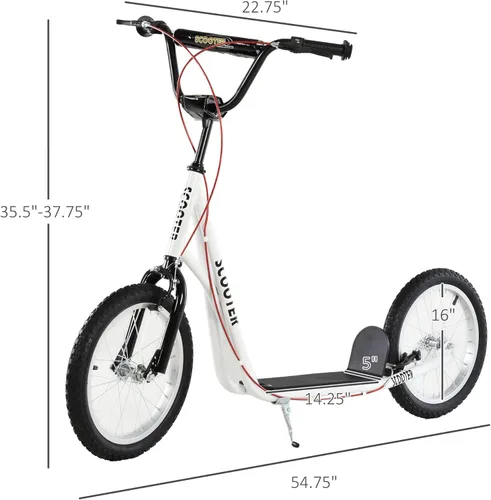 Miniatura 7 de Aosom Patinete para jóvenes, patinete para niños de 5 años en adelante, carga máxima 100 kg, con manillar ajustable, ruedas inflables de 16", frenos
