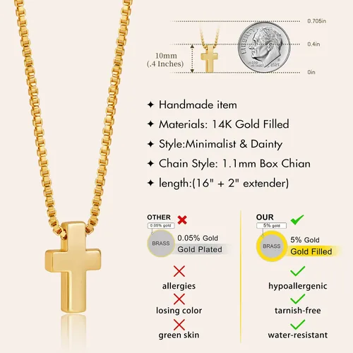 Miniatura 4 de Cross Necklace for Womens, 14K Gold Plated Dainty Gold Necklaces Sterling Silver Small Cross Pendant Faith Necklace Simple Gold Necklace Jewelry
