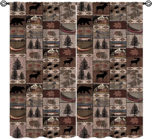Miniatura 9 de Cortinas rústicas de alce y ciervo, estilo rústico, alce, ciervo, cabaña, cabaña, alce, pino, estilo rural, estilo rural, cortina opaca