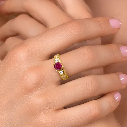 Miniatura 4 de Gem Stone King Anillo de compromiso de plata chapada en oro amarillo de 18 quilates con piedra natal de 0.236 in Anillo de compromiso