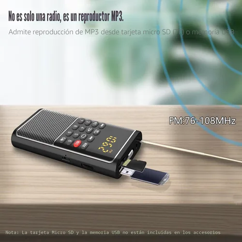 Miniatura 2 de B01 Mini Radio FM Portátil USB, Reproductor de Tarjeta TF/SD/Ranura USB Soporte Reproducción de Mp3, Walkman de Bolsillo Radio Pequeña con Llave