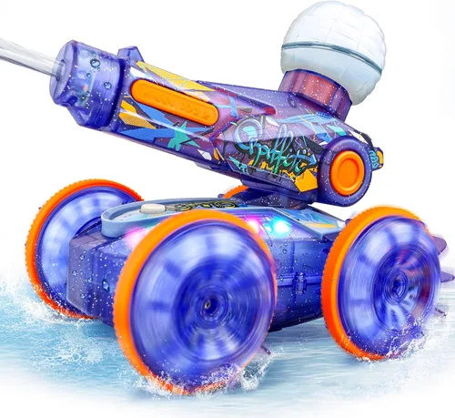 BEZGAR Juguetes de piscina para niños, auto anfibio a control remoto para edades de 6 a 8 años, auto de acrobacias a control remoto con pistola de