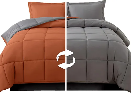 Miniatura 16 de Elegant Comfort Juego de edredón reversible de 3 piezas, acogedor para todas las estaciones, alternativo de plumón suave, acolchado, cosido en caja