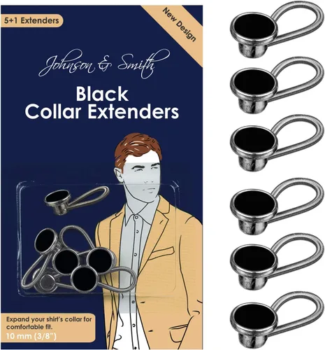 Johnson & Smith Extensores de cuello negro para expansión de 1/2 tamaño de camisas de vestir para hombre, paquete de 6, metal de 3/8 pulgadas, Negro