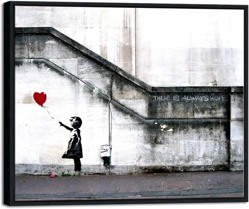 Miniatura 12 de Wieco Art Lienzo enmarcado para pared, impresiones en lienzo Giclée de Banksy Grafitti Girl con globo rojo, ilustraciones abstractas para decoración