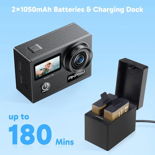 Miniatura 8 de AKASO Brave 4 Cámara de acción 4K 30fps con tarjeta microSD U3 de 64 GB Kit de accesorios para casco de bicicleta, 20MP Ultra HD 131FT Cámara