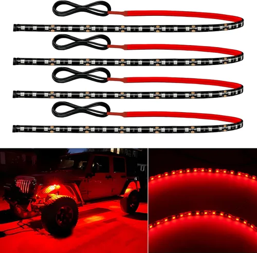 Tira de luz LED de 12 V conectable de 24 pulgadas, tira de luces LED rojas para automóvil, carrito de golf, motocicleta, barco, gabinete, tira de