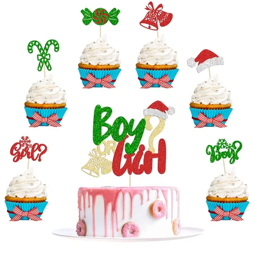 Miniatura 11 de Gyufise 24 piezas Adornos para cupcakes de jengibre de Navidad con purpurina, adornos para cupcakes de jengibre para revelar el género, púas