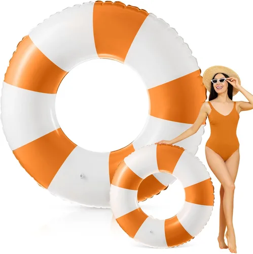 Miniatura 26 de Foilswirl Flotadores inflables jumbo de 47.24 pulgadas para piscina, anillos de piscina a rayas azules y blancas, tubo inflable para mujeres